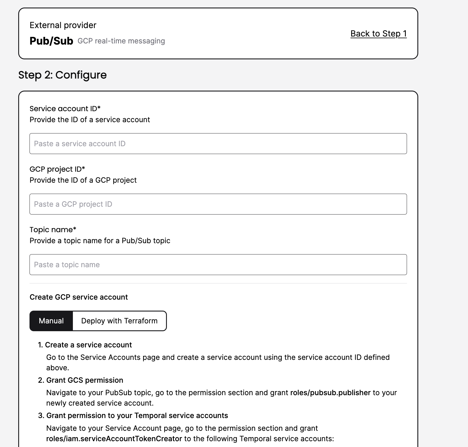 Temporal Cloud UI Setup for Audit Logging with GCP Pub/Sub